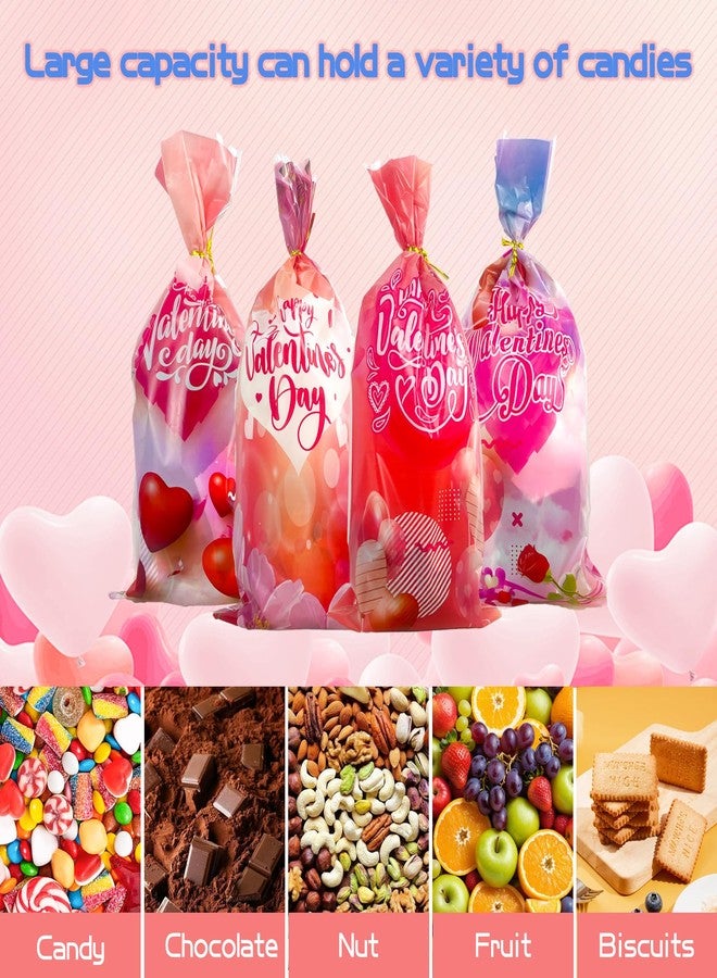 SHBLOMK 100 Pack Valentine Cellophane Treat Bags, Goodie Candy Bags, Red Heart Cello Gift Bags with 100pcs Twist Ties for Valentines, Wedding, Party Supplies - Image 4